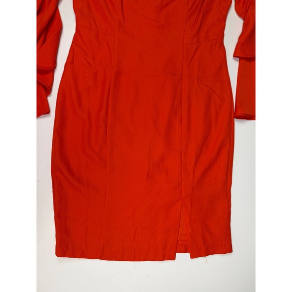 Orange Off the Shoulder Ruffle Bell Sleeve Sheath Fitted Waist Dress Size 8 - Picture 5 of 11